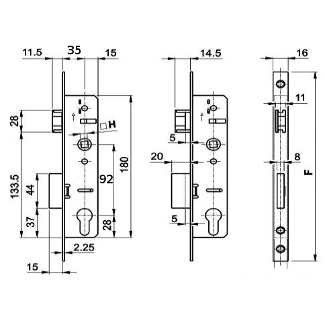 Lock-Shop Smalslot 92/35 met voorplaat 16 schema
